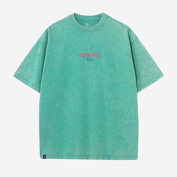 T-Shirt Oversize Green acid washed brodé | Sound Of Silence | DROMFIT