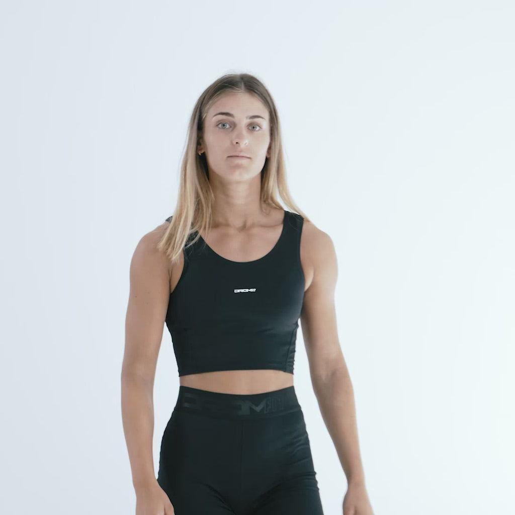 Débardeur de Sport pour Femme Essentials Black DROMFIT Marque de vêtements de Sport Made in Montpellier Vidéo