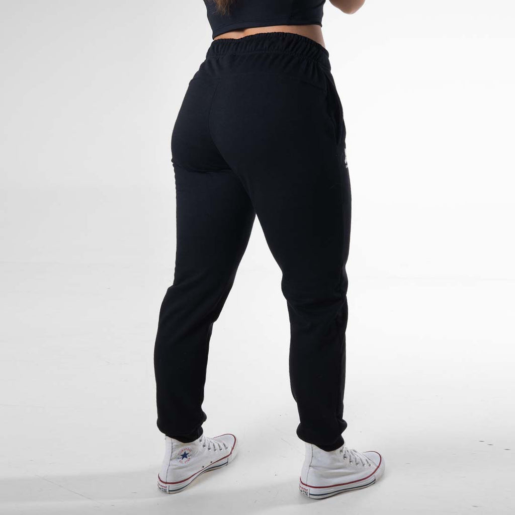Pantalon jogging droit molleton noir femme